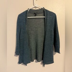 Eileen Fisher Open Front Cardigan Sweater Blue Merino Wool Alpaca XS